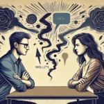 Illustration: A man and women look at each other